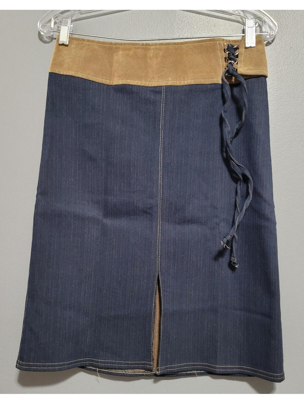 Smart Set Women's Denim/Brown Front Slip With Side Lace Up Dressy Skirt Size 5